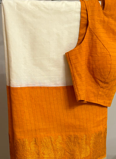 Sungudi infused kerala kasavu saree and blouse set