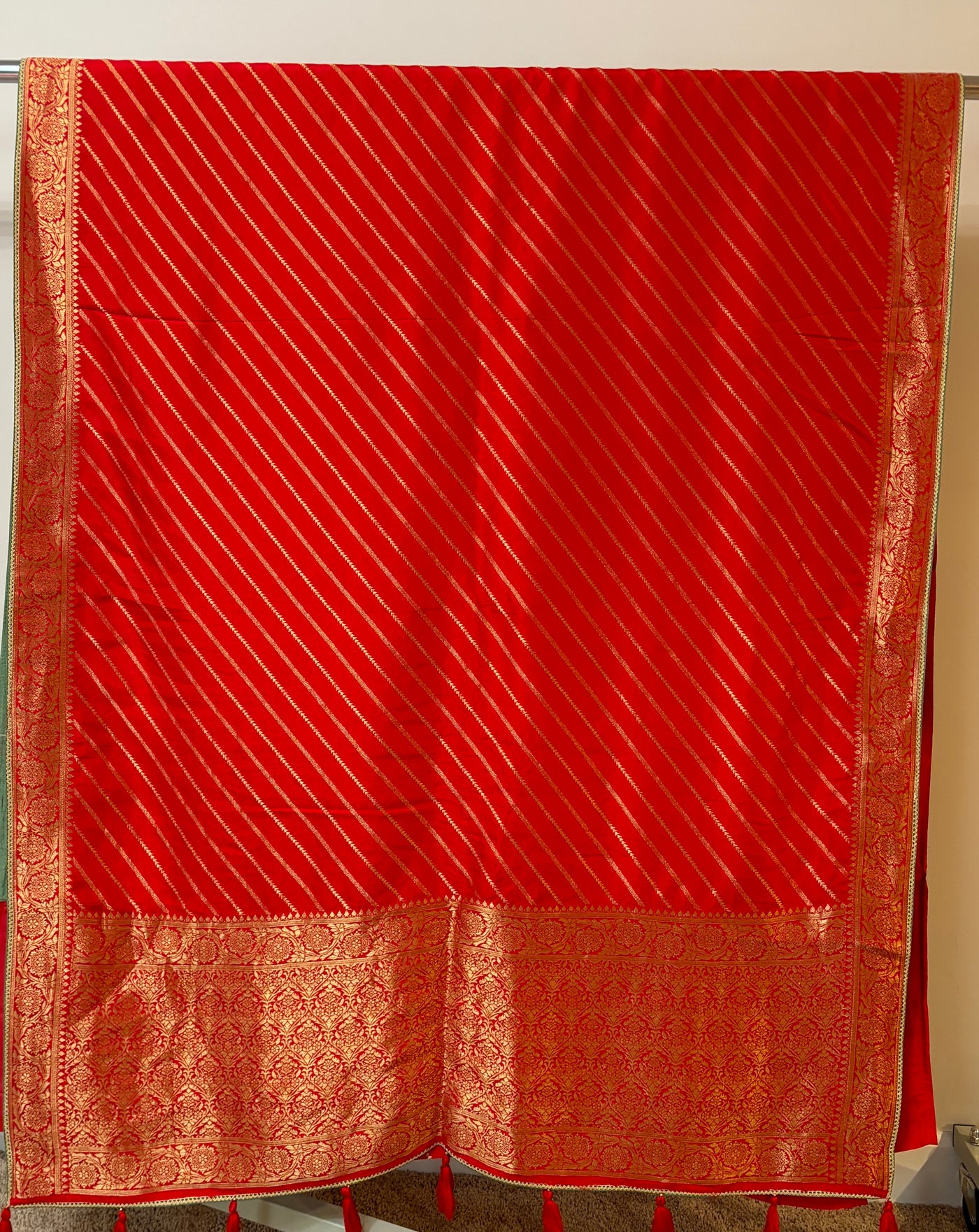 Lehariyan kumkum Red Muga silk saree and blouse set