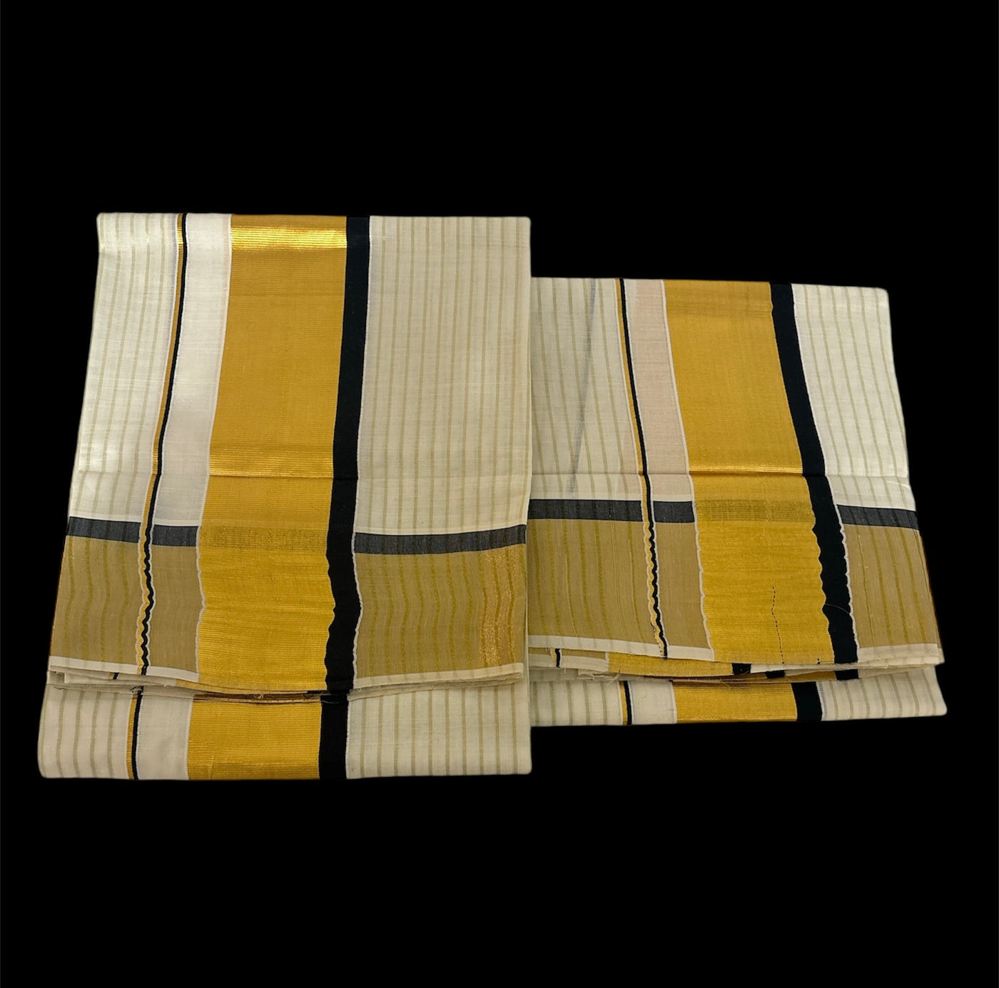 Black kara Gold Stripe Set Mundu