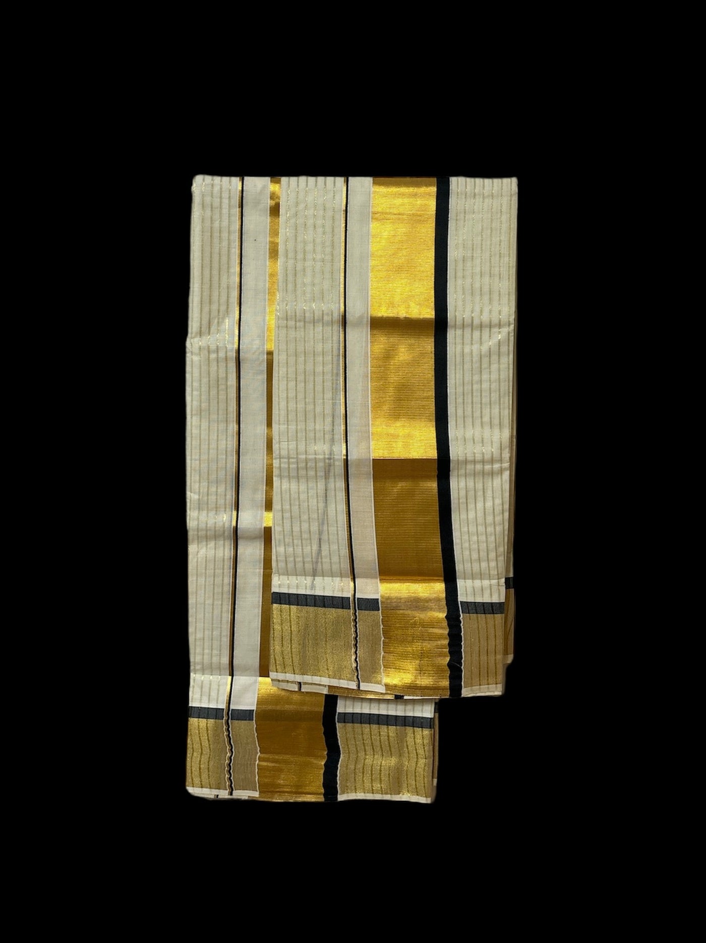 Black kara Gold Stripe Set Mundu