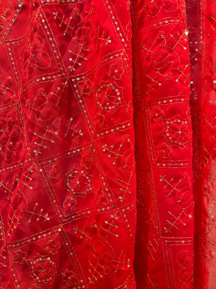 Red sequins work Dupatta