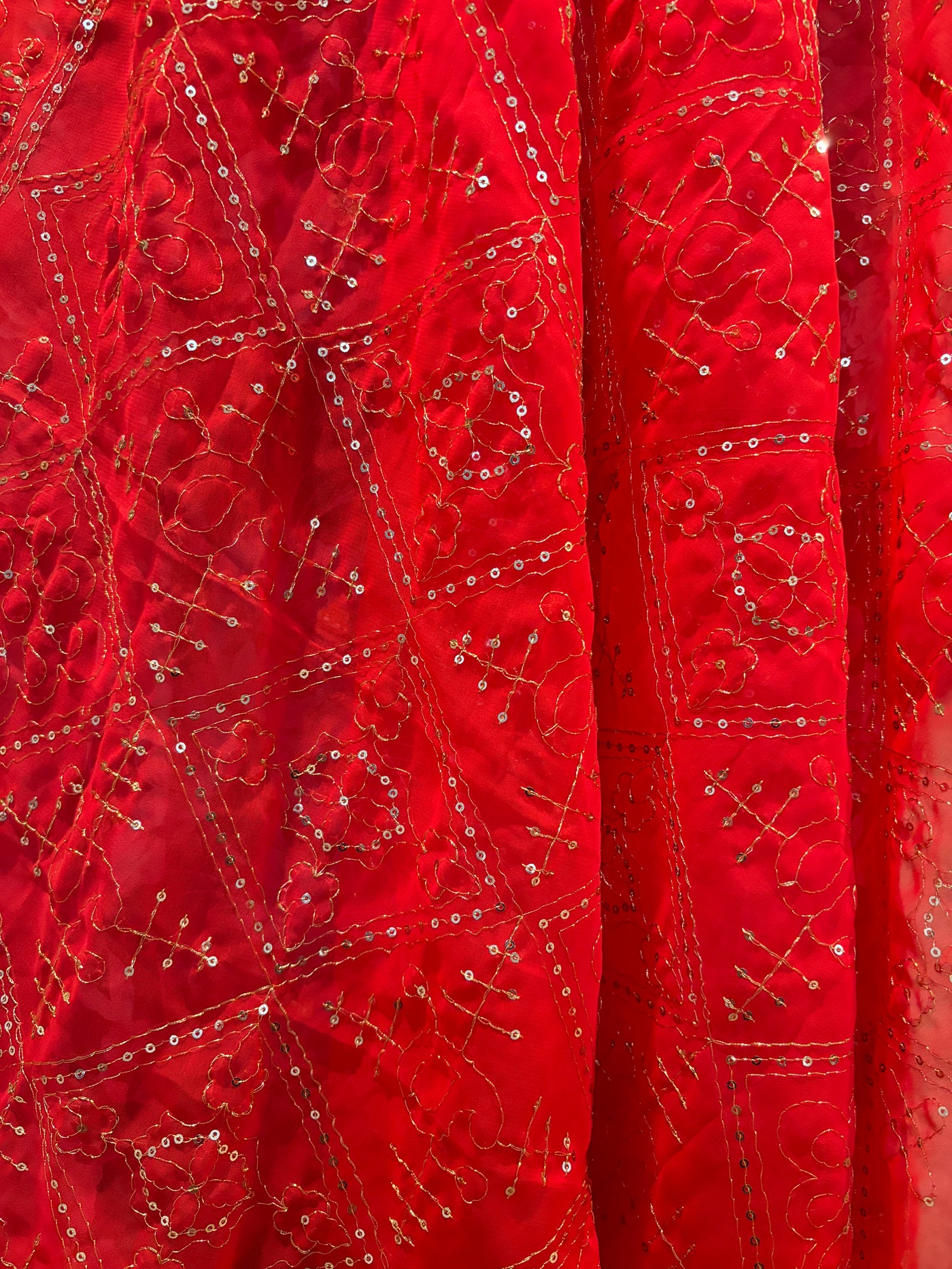 Red sequins work Dupatta