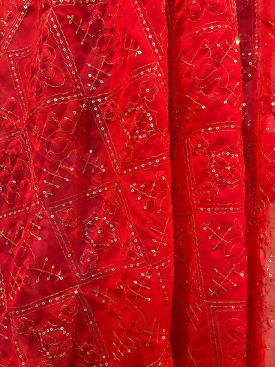 Red sequins work Dupatta