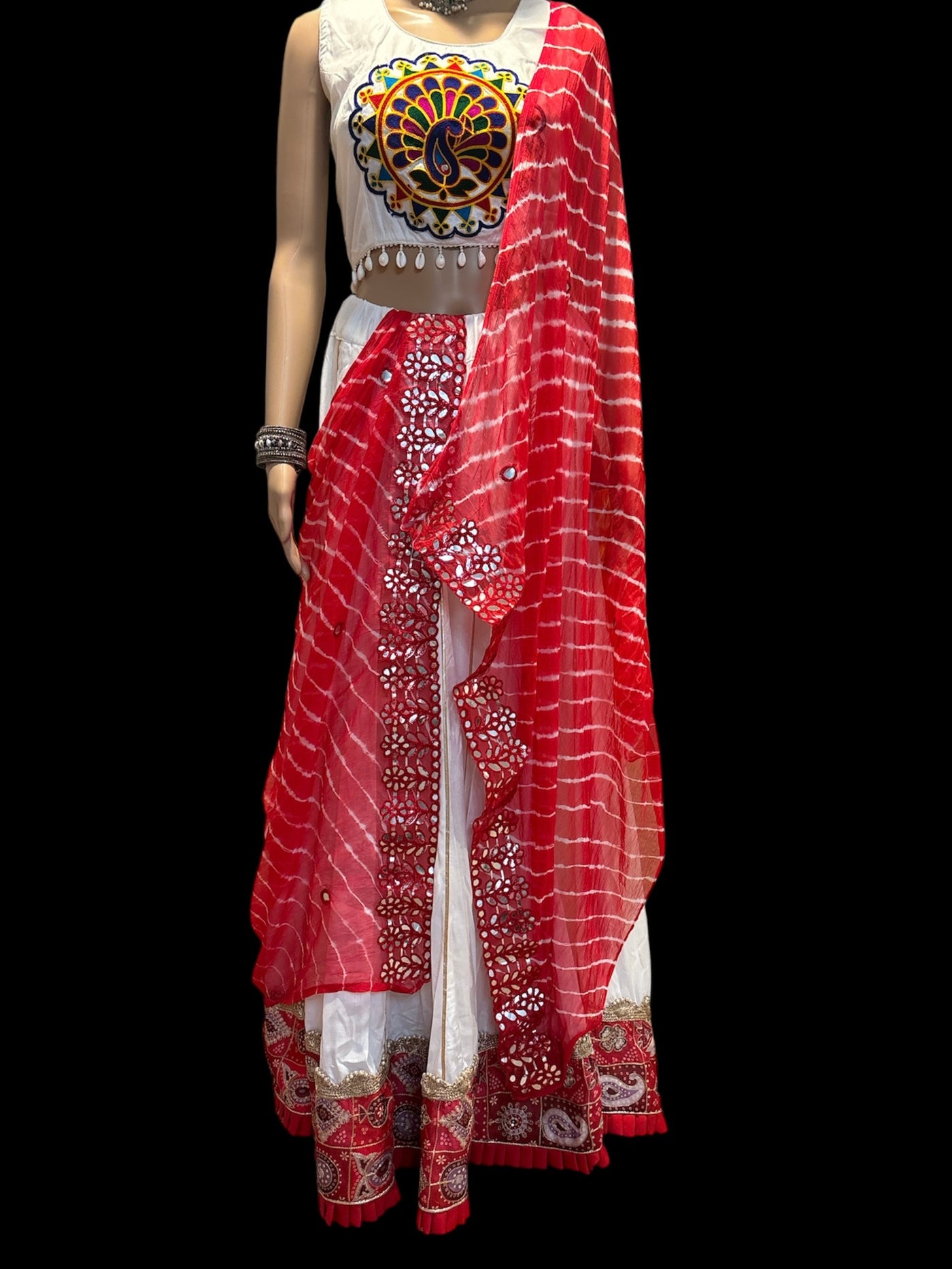 White and red Chaniya Choli set