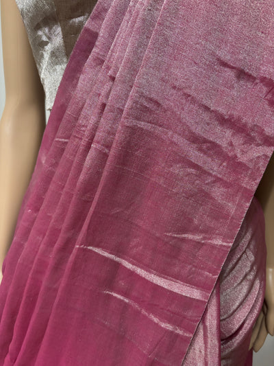 Silverish Pink Chanderi tissue saree and blouse set