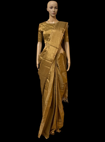 Gold Chanderi tissue saree and blouse set