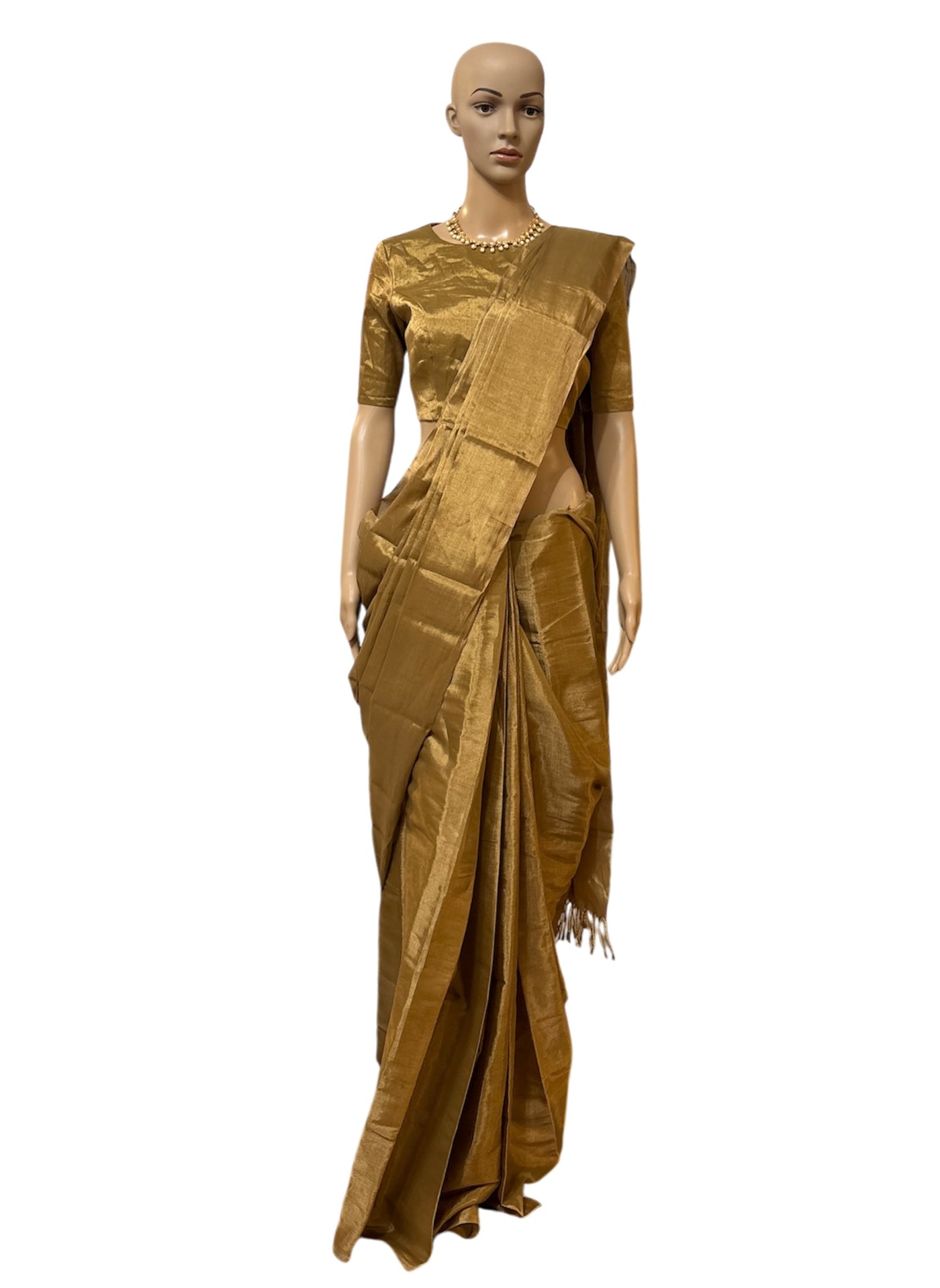 Gold Chanderi tissue saree and blouse set