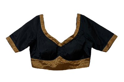 Black Blouse with Dark Gold Chanderi Patchwork