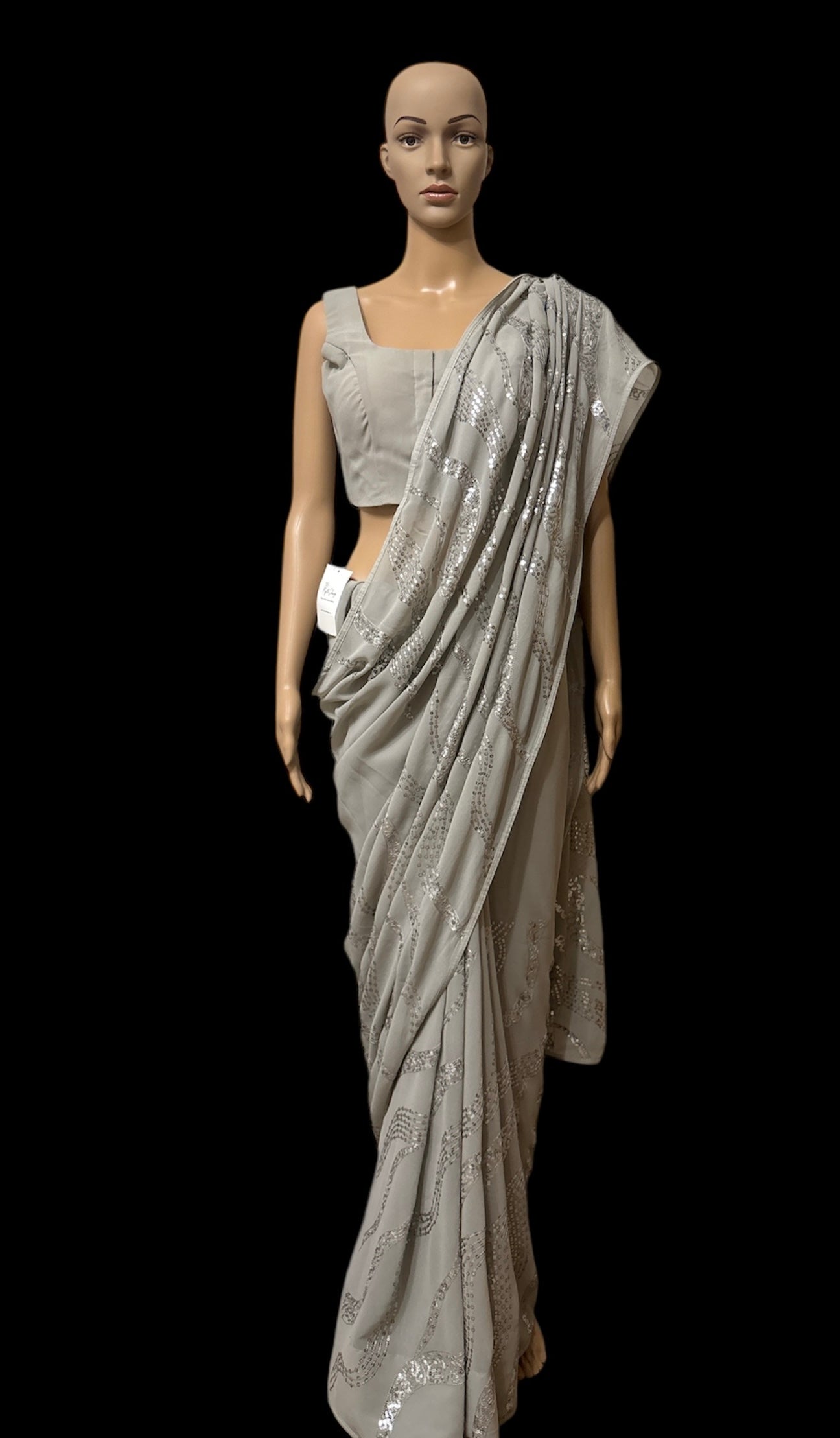 Gray georgette Saree with silver sequins embroidery