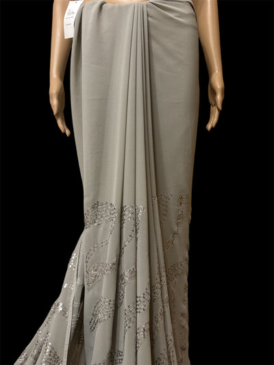 Gray georgette Saree with silver sequins embroidery