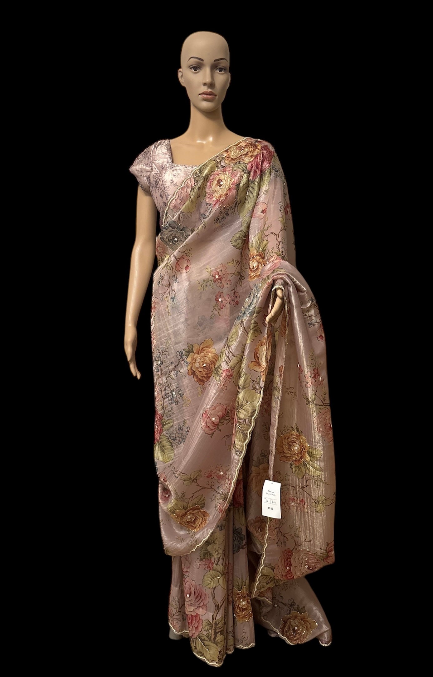 Onion pink printed silk organza saree and blouse set