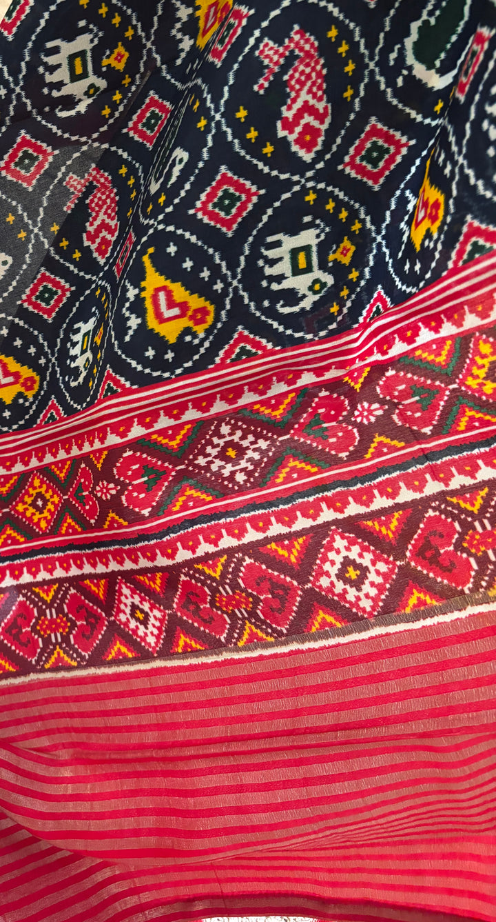 Navy Blue Patola printed saree and blouse set