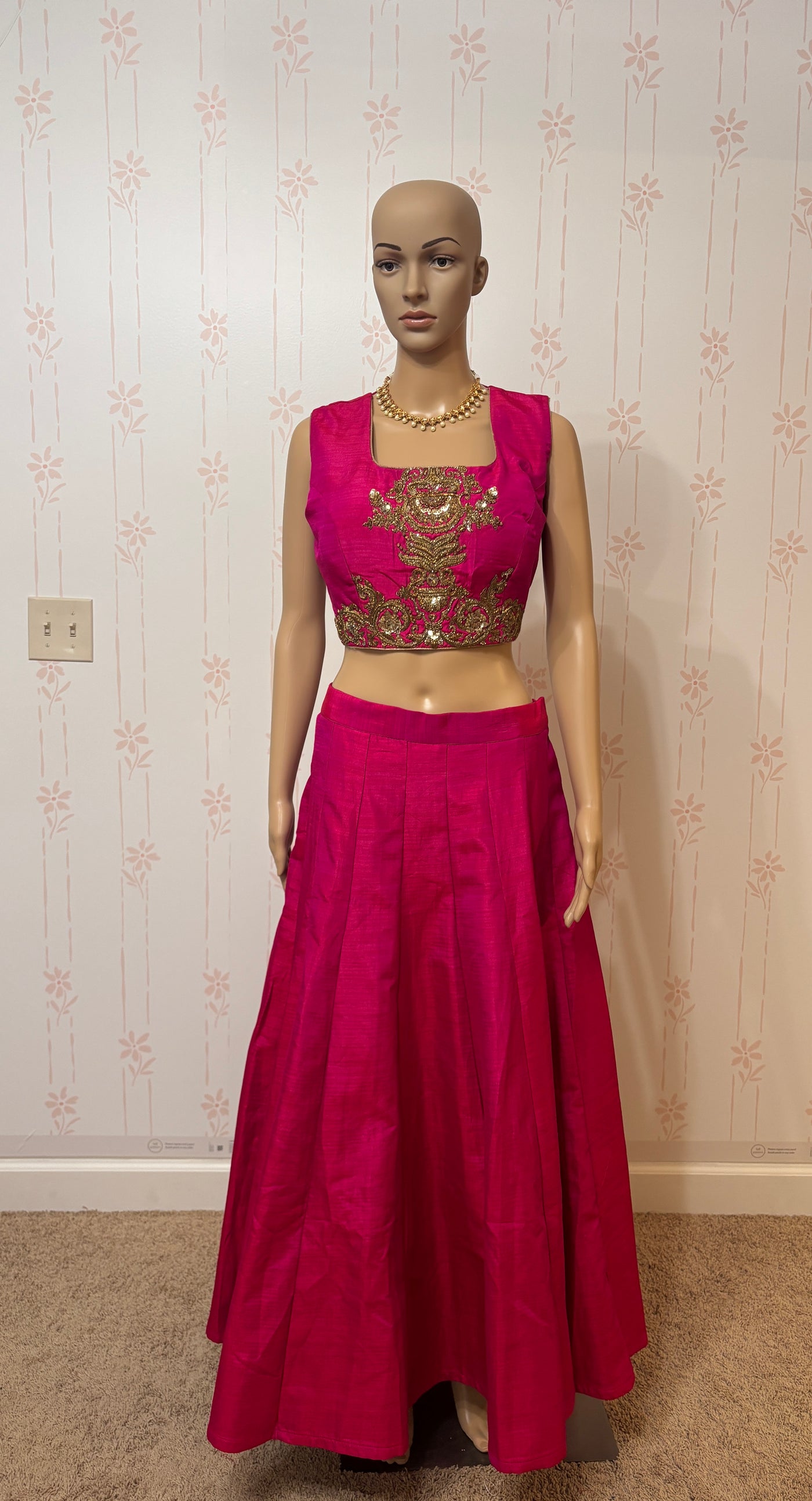 Fuchsia pink silk Lehenga choli