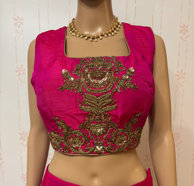 Fuchsia pink silk Lehenga choli