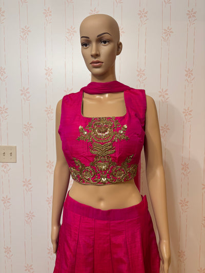 Fuchsia pink silk Lehenga choli