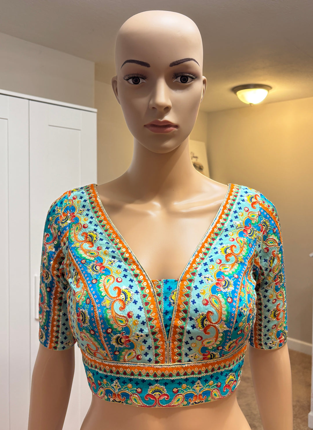Blue sequins embroidered blouse