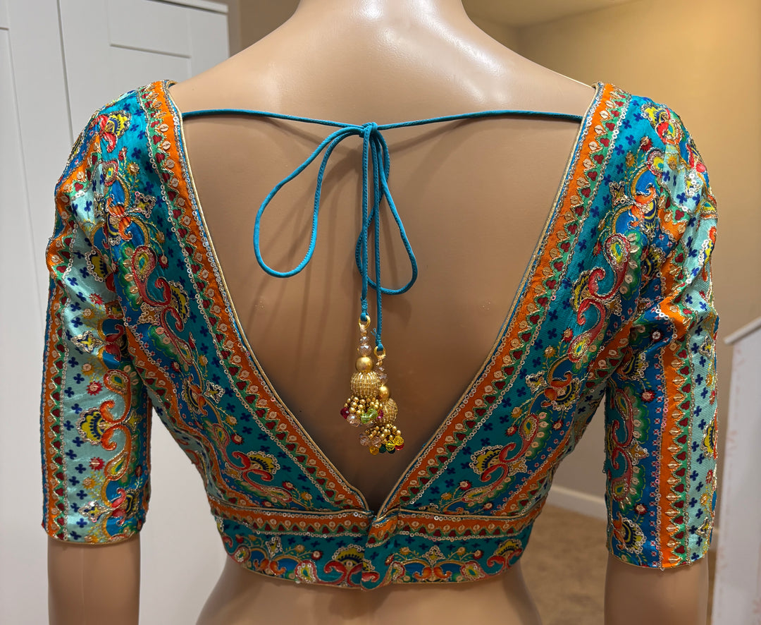 Blue sequins embroidered blouse