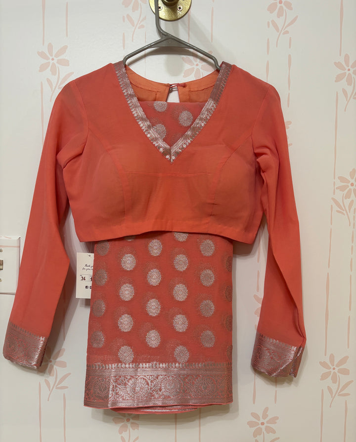 Pink Banaras Chiffon saree and blouse set