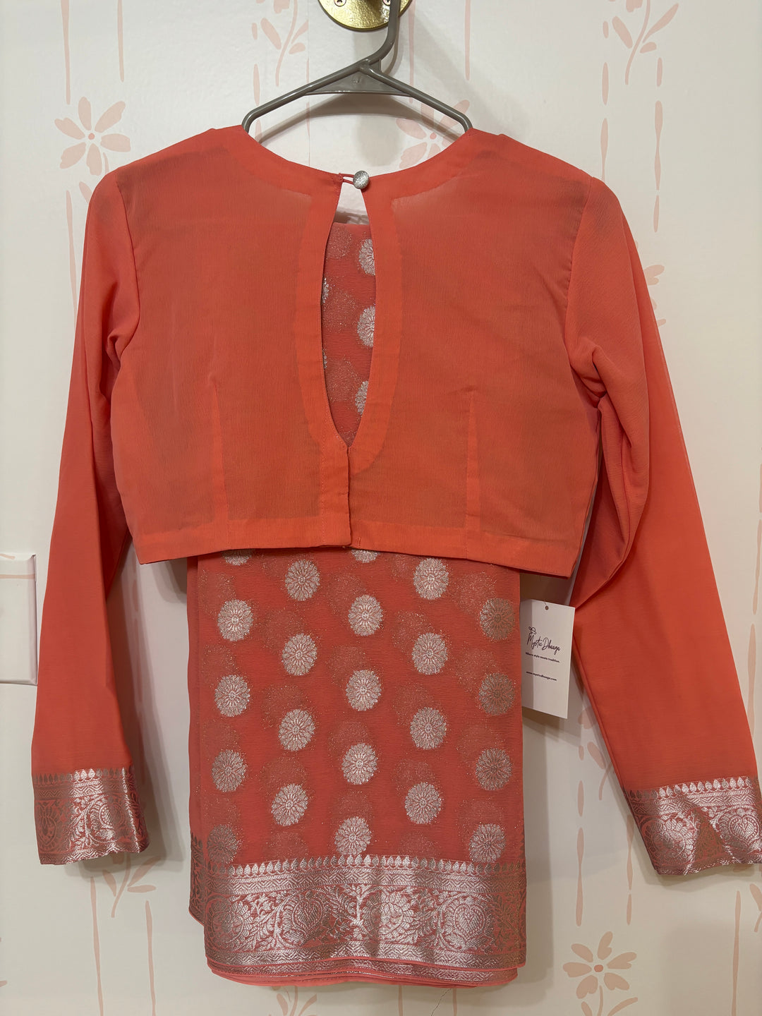 Pink Banaras Chiffon saree and blouse set