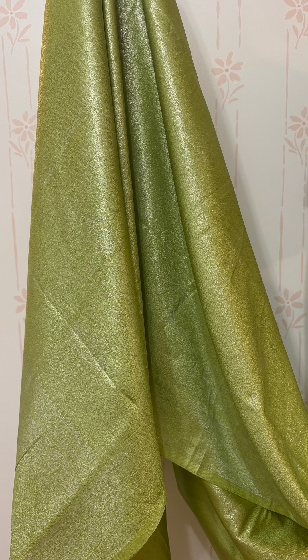 Lime green silver banarasi silk saree and blouse set
