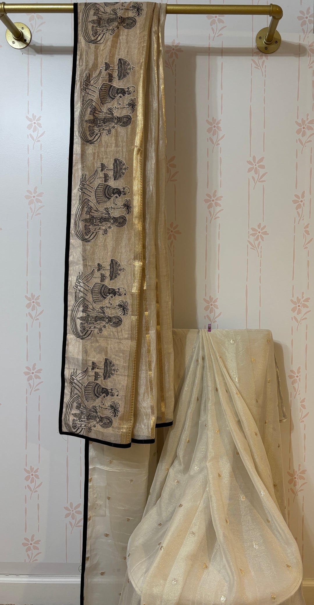 Cream and gold zari tissue saree