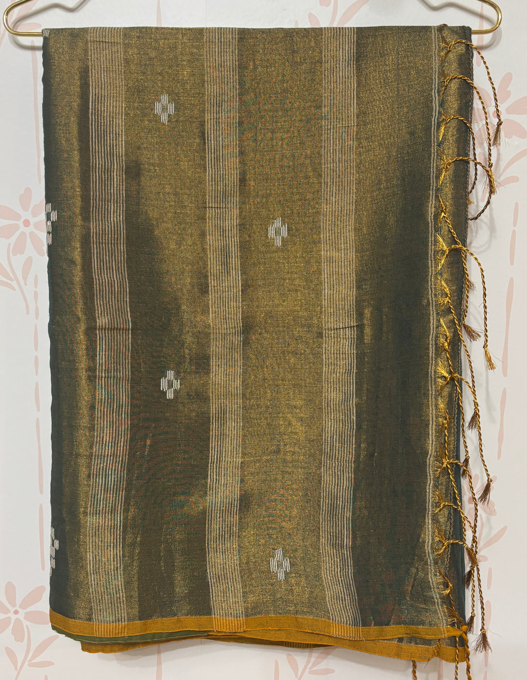 Greenish gold modal tissue saree and blouse set