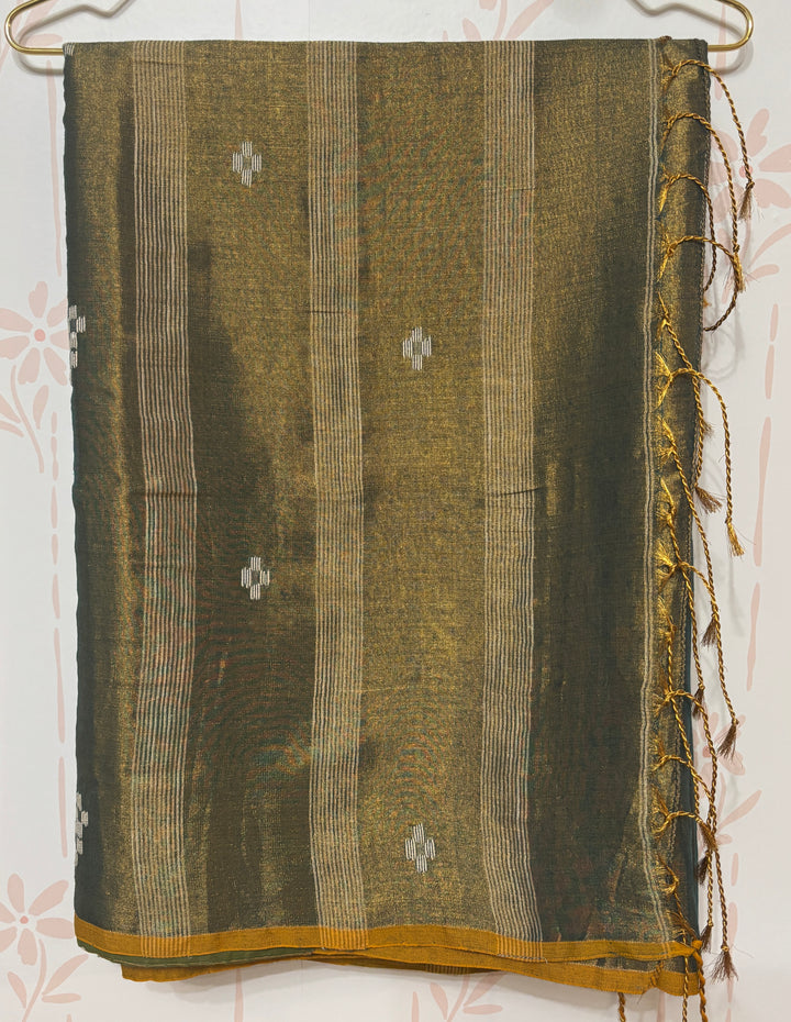 Greenish gold modal tissue saree and blouse set