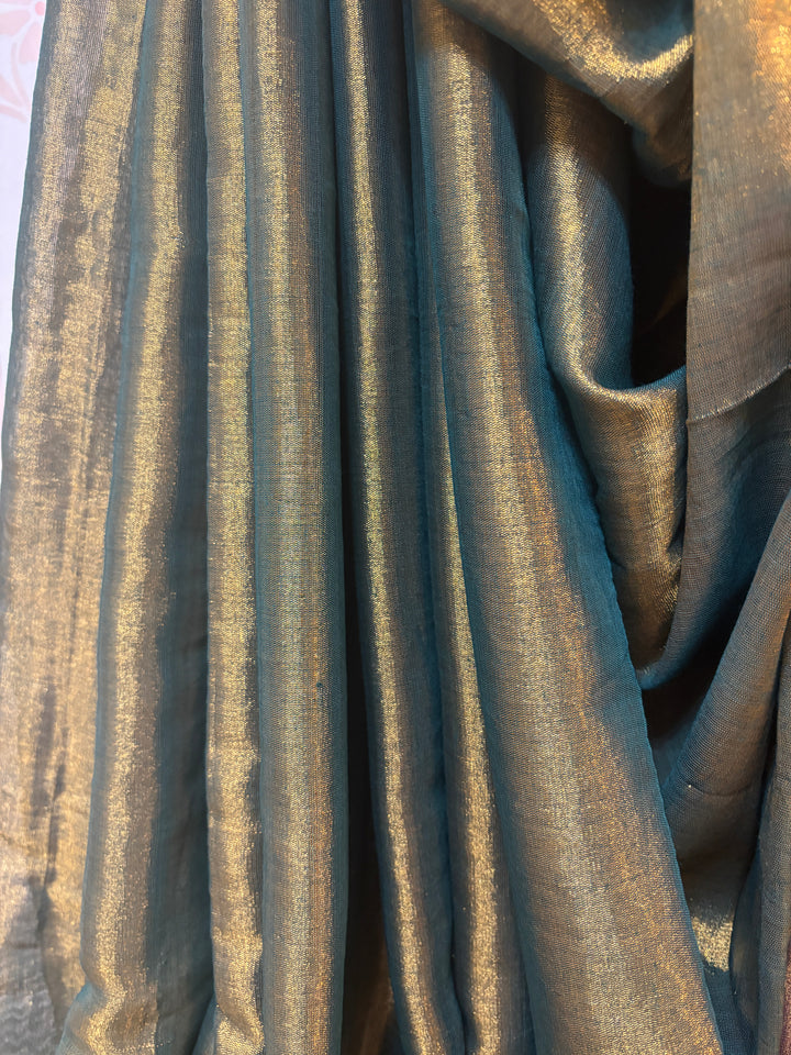 Gray gold modal tissue saree and blouse set