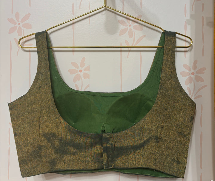Greenish gold modal tissue saree and blouse set