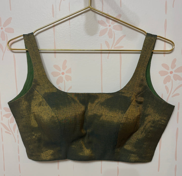 Greenish gold modal tissue saree and blouse set