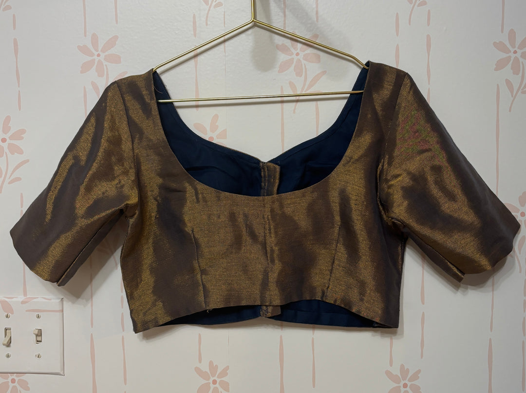 Gray gold modal tissue saree and blouse set
