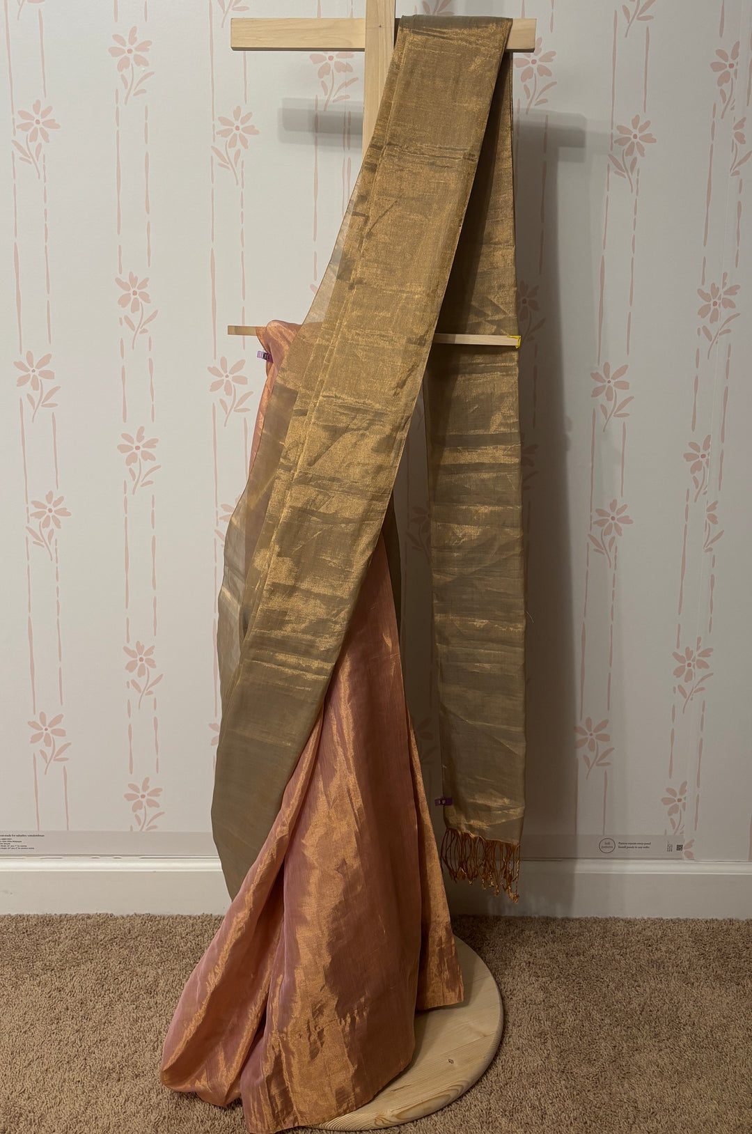 Pink/Gold half and half Chanderi tissue Saree