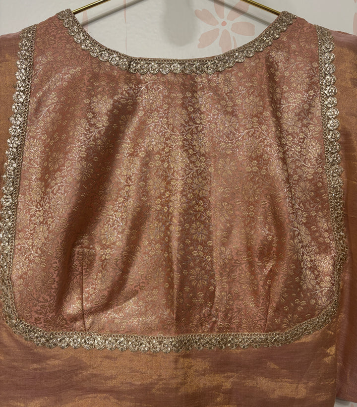 Pink/Gold Chanderi tissue Saree and Blouse Set