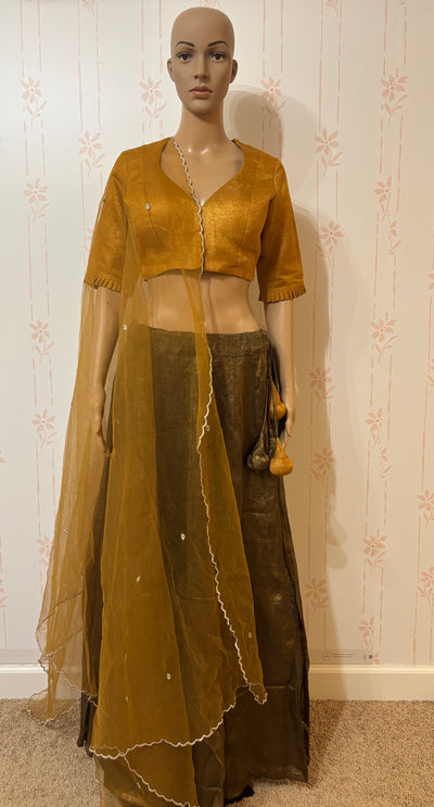 Gold Linen tissue Lehanga set
