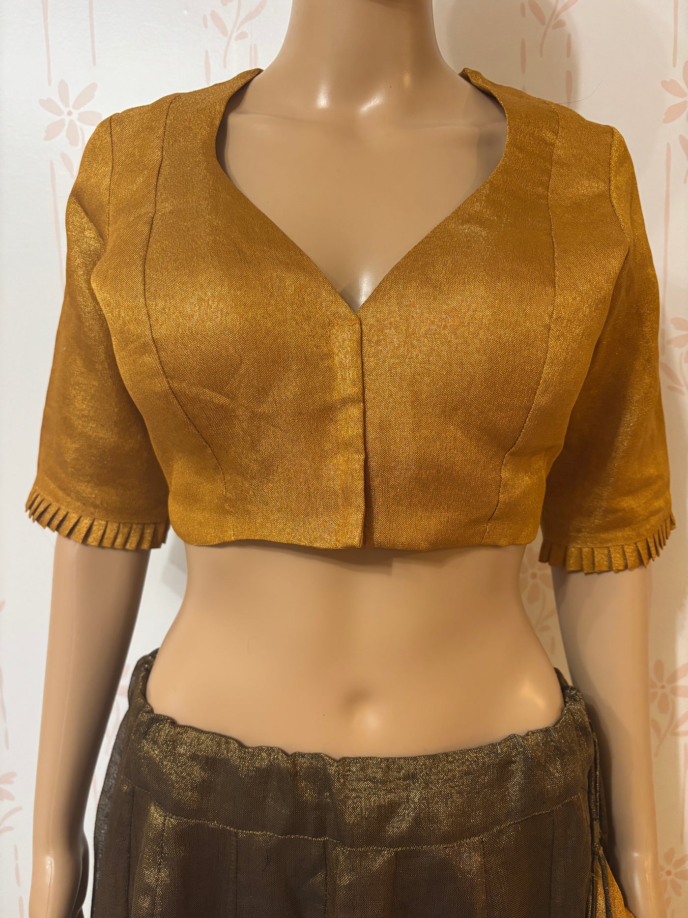 Gold Linen tissue Lehanga set