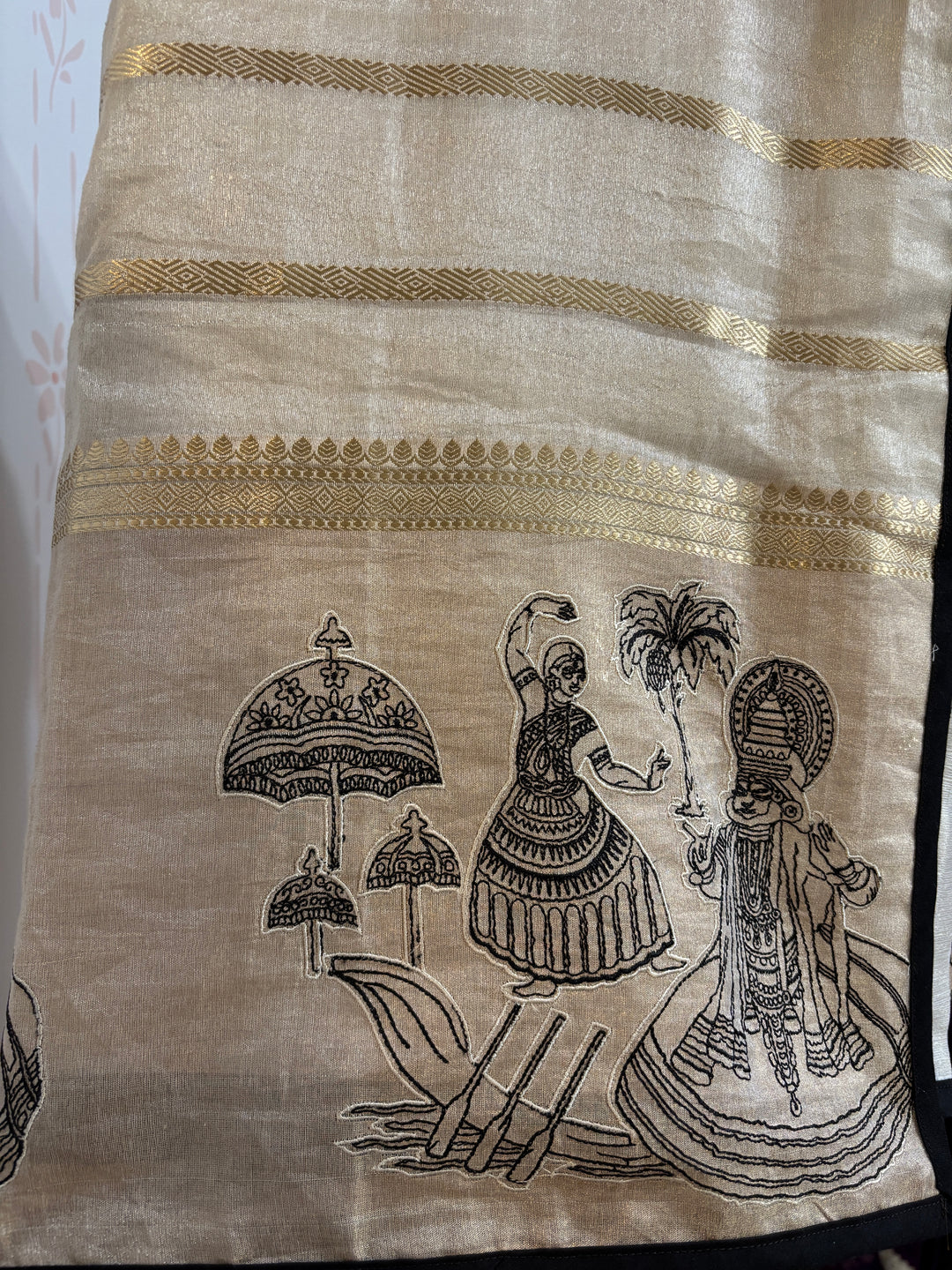 Cream and gold zari tissue saree