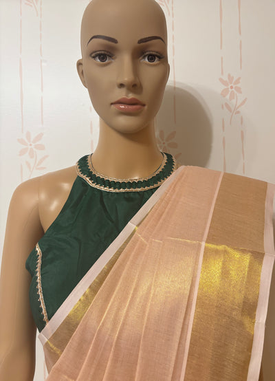 Pink tissue Set Mundu
