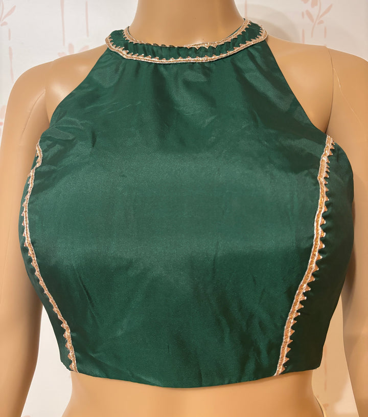 Green Gota Work Halter neck adjustable Blouse