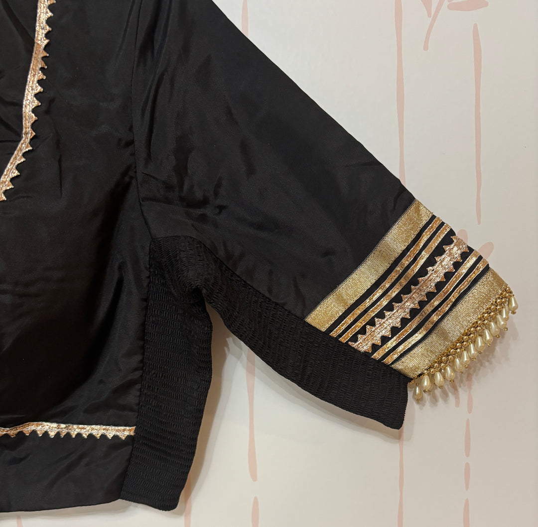Black plunging V Gota Work adjustable Blouse with beads embellished