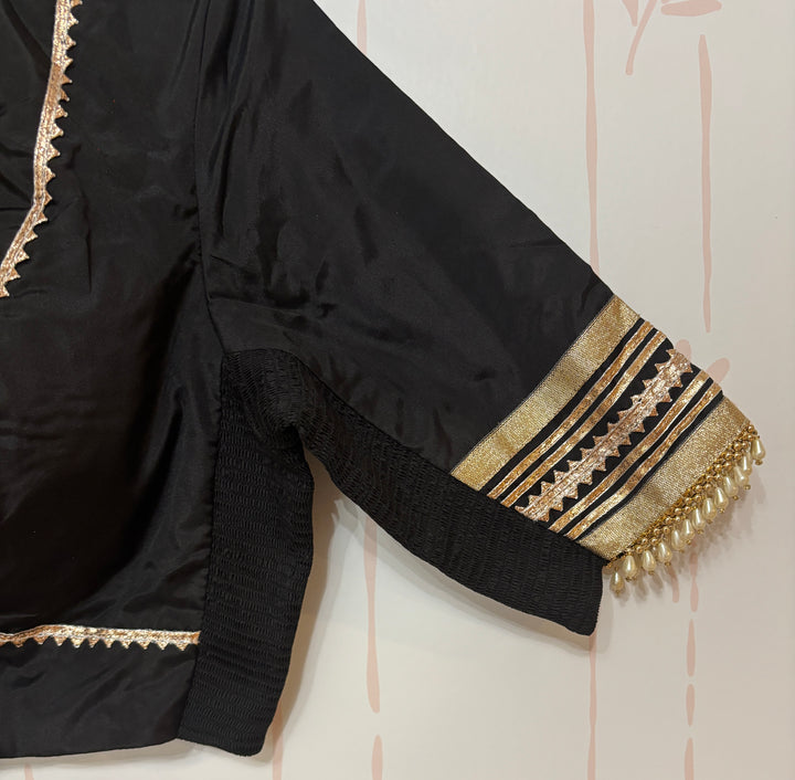 Black plunging V Gota Work adjustable Blouse with beads embellished