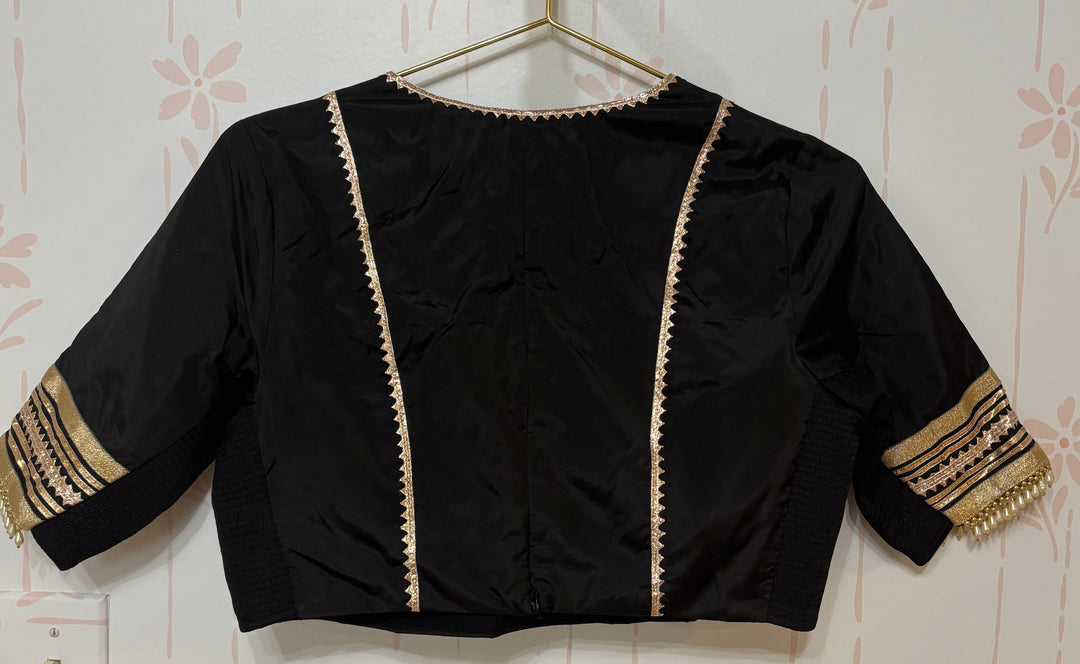 Black plunging V Gota Work adjustable Blouse with beads embellished