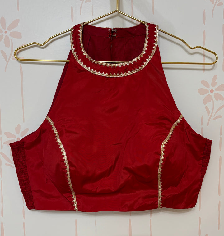 Red Gota Work Halter neck adjustable Blouse