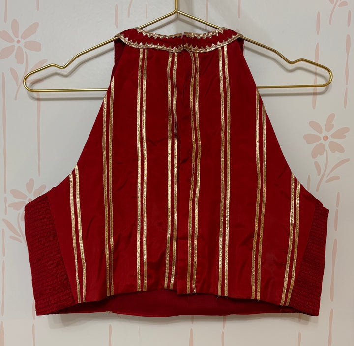 Red Gota Work Halter neck adjustable Blouse
