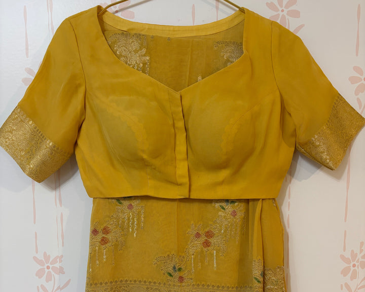 Yellow georgette Silk Saree with minakari work