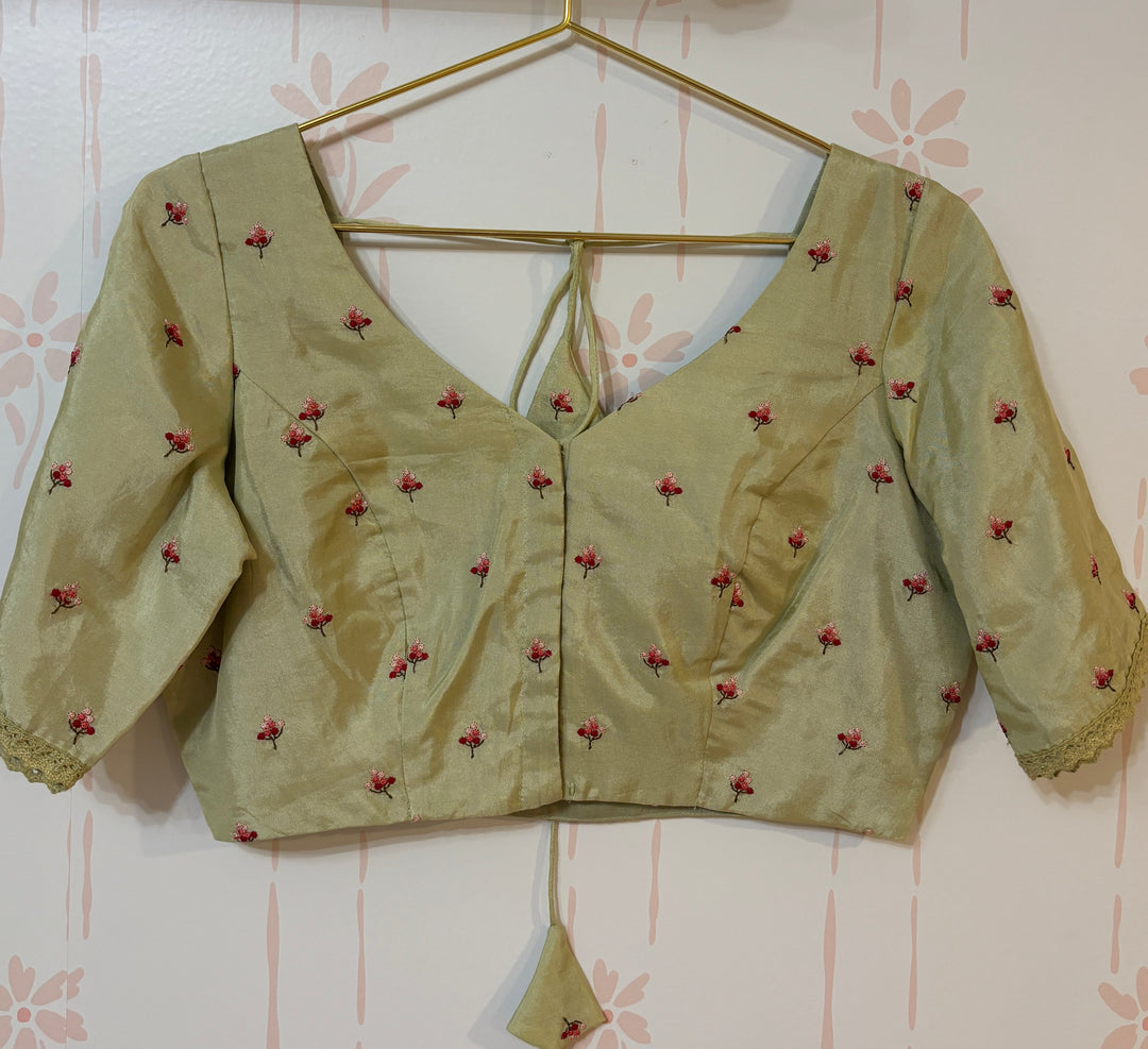 Mint green Embroidered Organza silk saree and blouse set