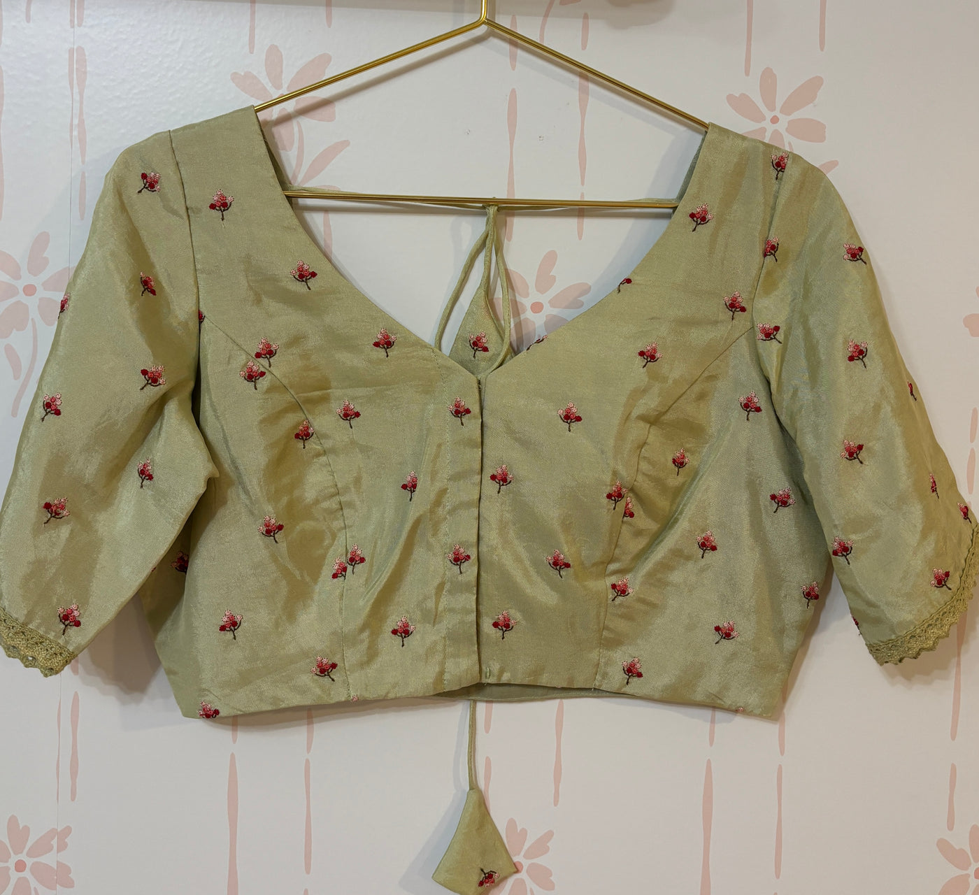 Mint green Embroidered Organza silk saree and blouse set
