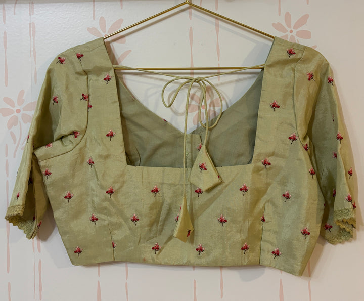 Mint green Embroidered Organza silk saree and blouse set