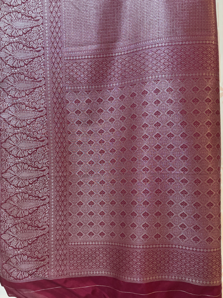 Beetroot Purple Semi banarasi saree and Blouse set