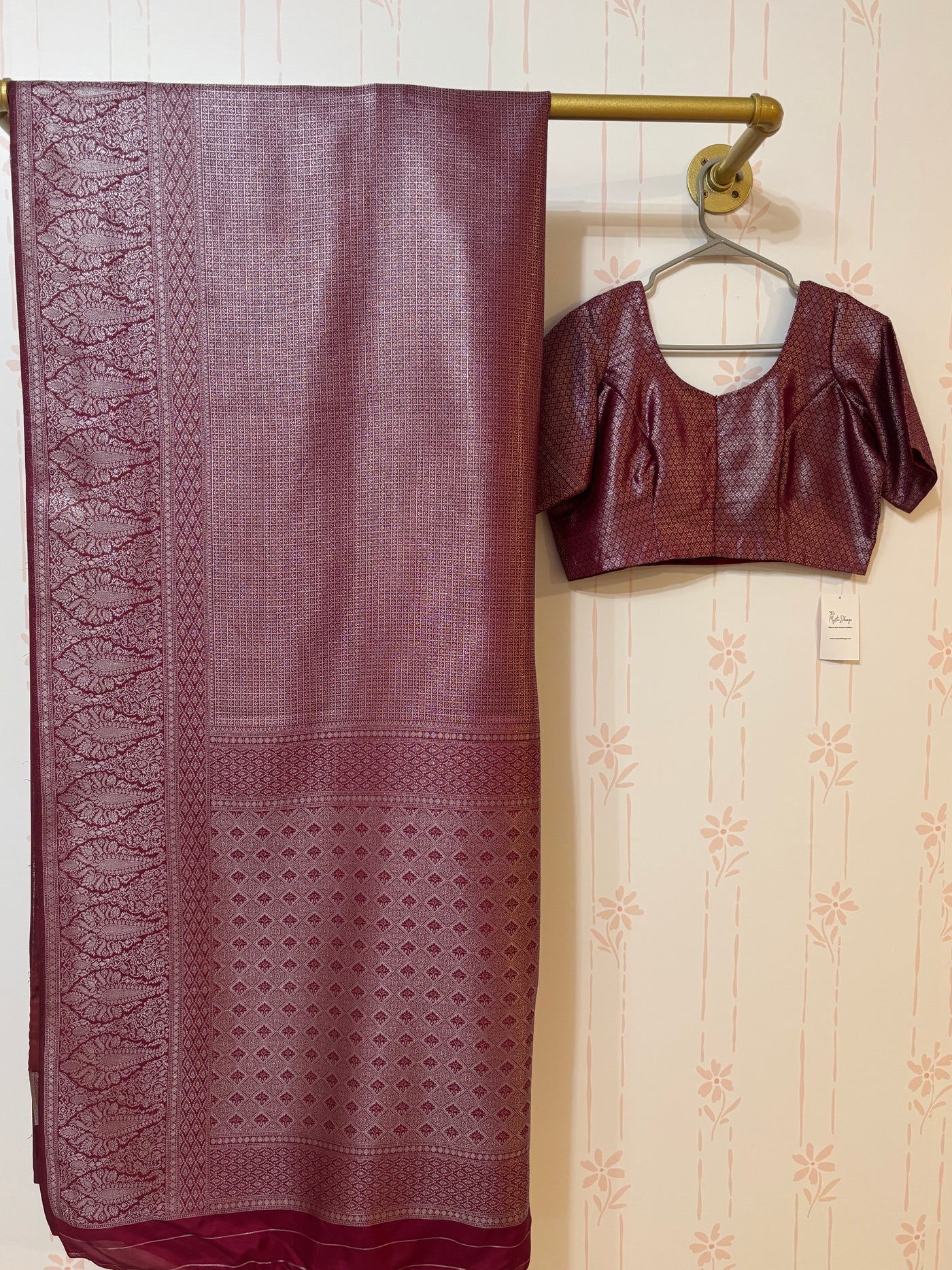 Beetroot Purple Semi banarasi saree and Blouse set
