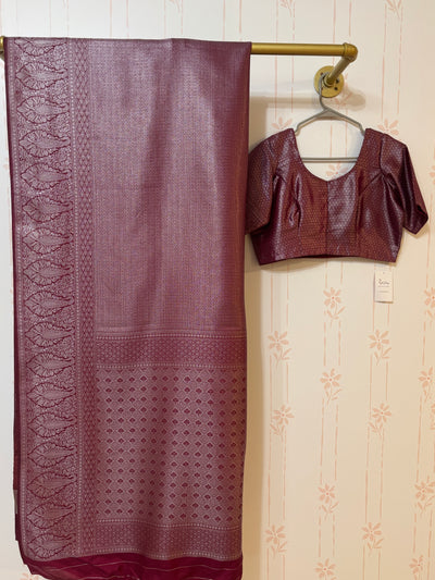 Beetroot Purple Semi banarasi saree and Blouse set